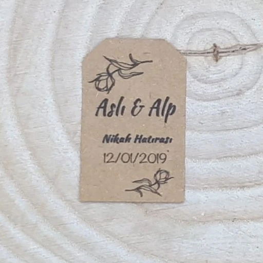 Etiket Çiçekli Dikey Nikah Şekeri İçin Hasır Ed261