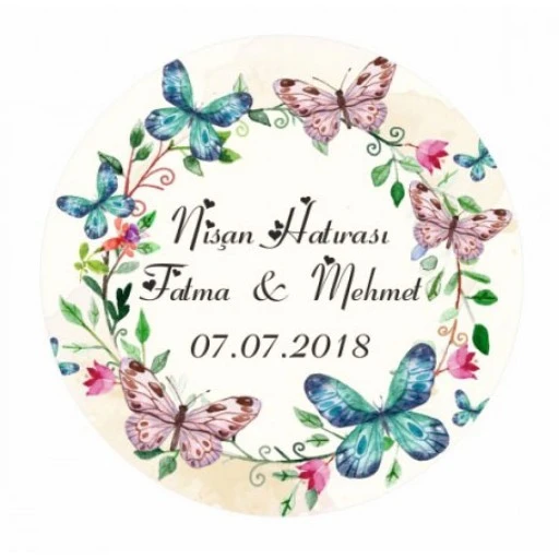 Kelebekli Nikah Şekeri Sticker Ed44