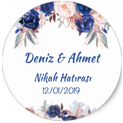 Nikah Şekeri Etiketi Çiçekli Ed174