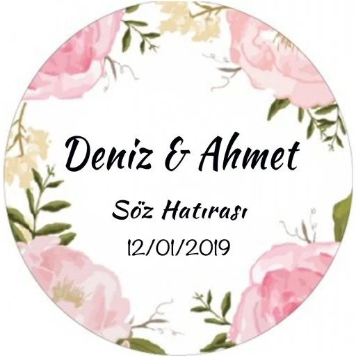 Nikah Şekeri Etiketi Çiçekli Ed178
