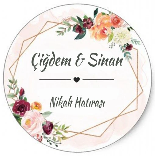 Nikah Şekeri Etiketi Çiçekli Ed312