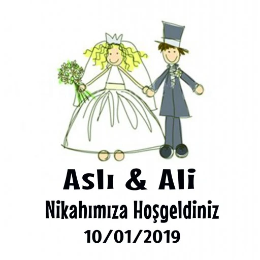 Nikah Şekeri Etiketi Gelin Damatlı Ed164