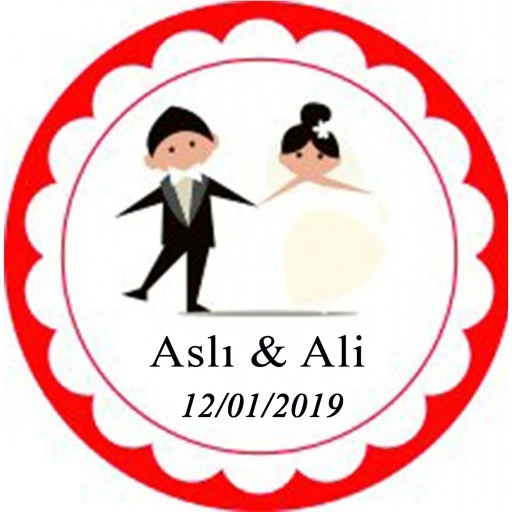 Nikah Şekeri Etiketi Gelin Damatlı Kırmızı Ed249