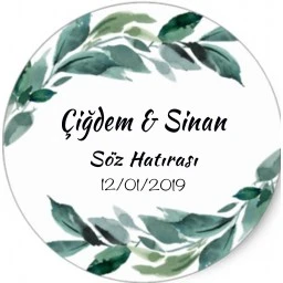 Nikah Şekeri Etiketi Yeşil Yapraklı Ed198