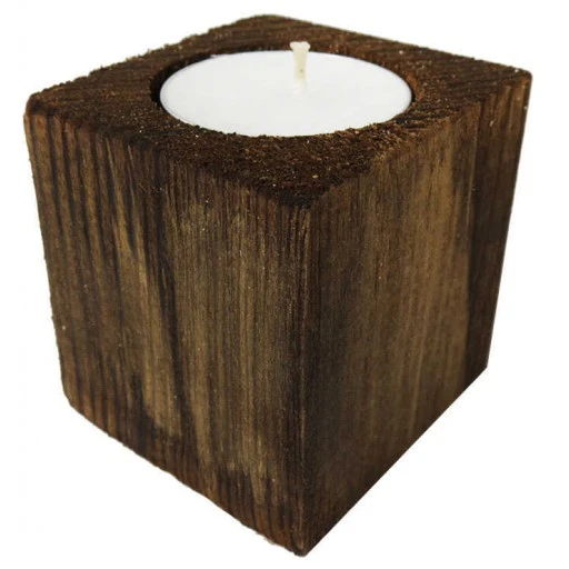 Ağaç Kütük Tealight Mumluk Küp Kahverengi