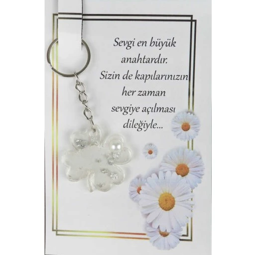 Epoksi Anahtarlık Kartlı Yonca Gümüş