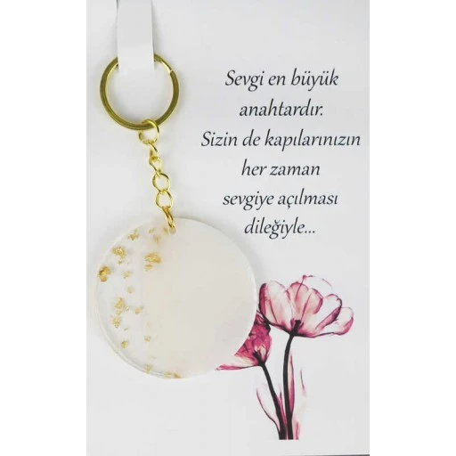 Epoksi Anahtarlık Kartlı Yuvarlak Altın