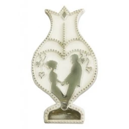 Gelin Damat Laleli Gümüş Varaklı Plastik Beyaz Pak:50