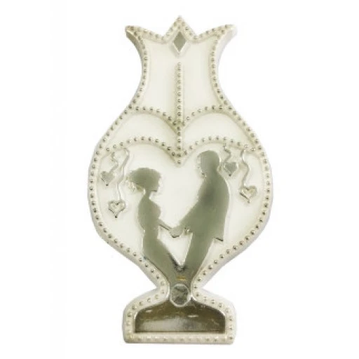 Gelin Damat Laleli Gümüş Varaklı Plastik Beyaz Pak:50