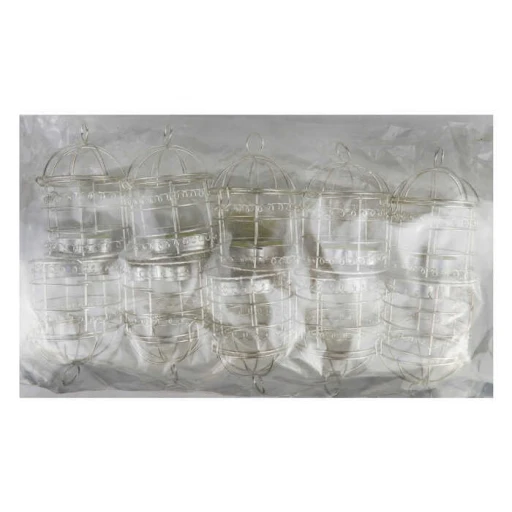 Kuş Kafesi İçi Kalp Mumlu Gümüş 10'li