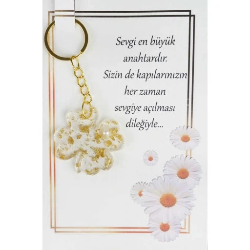 Epoksi Anahtarlık Kartlı Yonca Altın