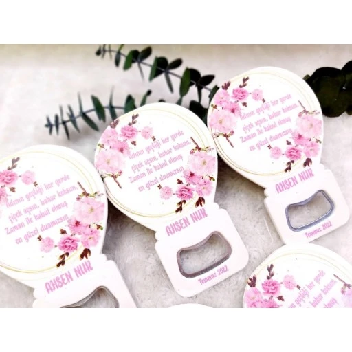 Rengarenk Çiçekli Baskılı Balon Açacak Magnet 11x7 cm Uv Nişan Hediyeliği Nikah Şekeri