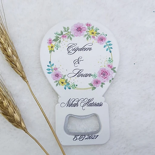 Rengarenk Çiçekli Baskılı Balon Açacak Magnet 11x7 cm Uv Nişan Hediyeliği Nikah Şekeri