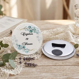 Açacak Magnet Nikah Hediyeliği Mavi Beyaz Çiçek Uv Baskılı