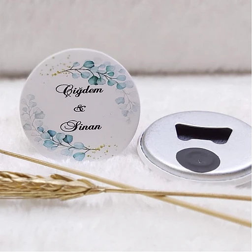 Açacak Magnet Nikah Hediyeliği Mavi Beyaz Çiçek Uv Baskılı