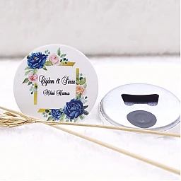 Açacak Magnet Nikah Şekeri Mavi Çiçek Uv Baskılı