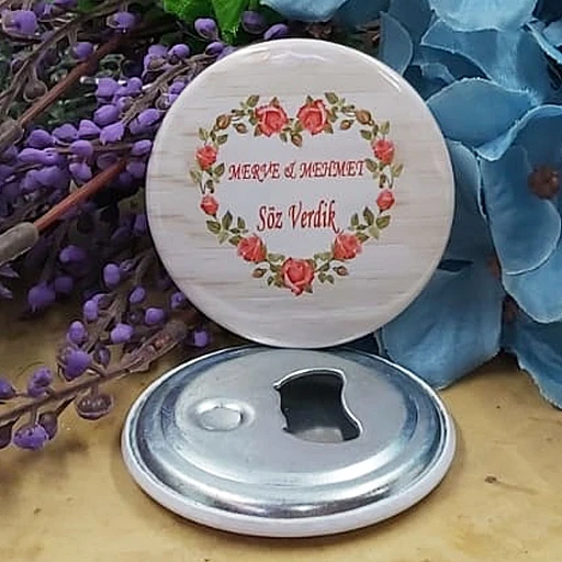 Çiçek Kalpli Açacak Magnet Söz Nişan Nikah Hediyesi Nikah Şekeri Metal 6 cm