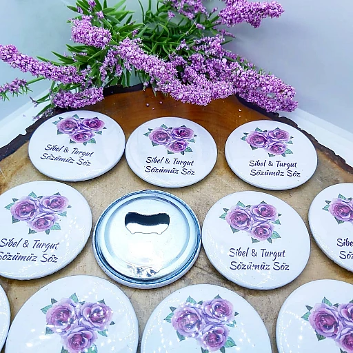 Mor Çiçekli Açacak Magnet Söz Nişan Nikah Hediyesi Nikah Şekeri Metal 6 cm