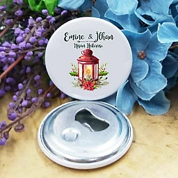 Nikah Şekeri Nişan Kına Mıknatıslı Açacak magnet Metal 6 cm Kişiye Özel