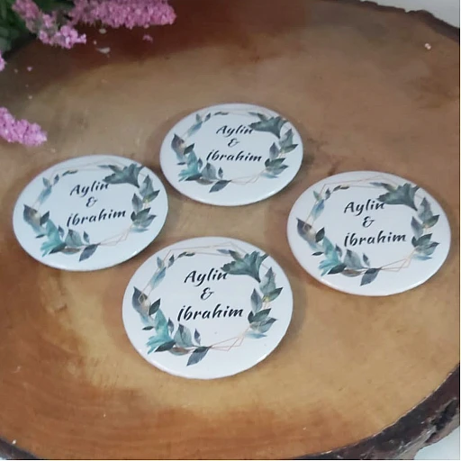 Yeşil Çiçekli Açacak Magnet Söz Nişan Nikah Hediyesi Nikah Şekeri Metal 6 cm