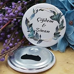 Yeşil Çiçekli Açacak Magnet Söz Nişan Nikah Hediyesi Nikah Şekeri Metal 6 Cm