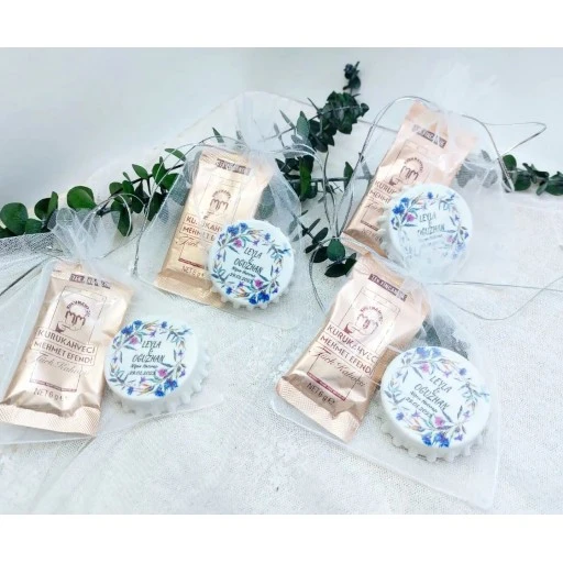 Tül Kese İçinde Kapak Açacak Türk Kahvesi Nikah Hediyeği