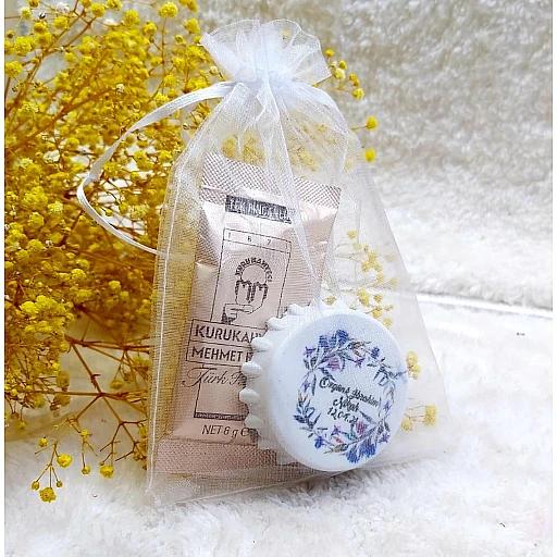 Tül Kese İçinde Kapak Açacak Türk Kahvesi Nikah Hediyeği