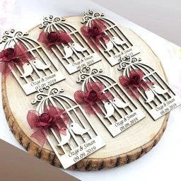 Kafes Kuslu Ahsap Magnet Hediyelik