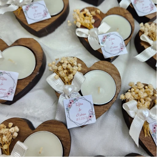 Söz Nişan Nikah Hediyelik Kalp Mumluk Ahşap Hediyelik