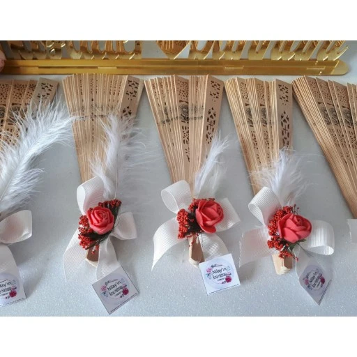 Ahşap Yelpaze Beyaz Süslü Nikah Şekeri