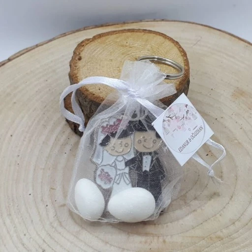 30 Adet Kese İçindeı Gelin Damat Anahtarlık Nikah Şekeri