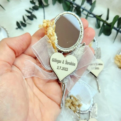 Kuru Çiçek Süslü Su Perisi Ayna Nikah Nişan Söz Hediyelik Hatıralık