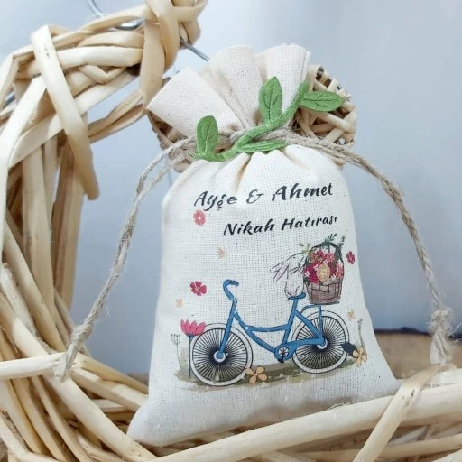 Kişiye Özel Tasarım İsimli Kese Söz Hediyesi, Nişan Hediyesi Nikah Şekeri Bisiklet Konsept