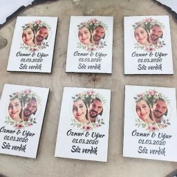 Resimli Kişiye Özel Ahşap Magnet Soz Nişan Düğün Hediyesi Şekeri Nikah Şekeri
