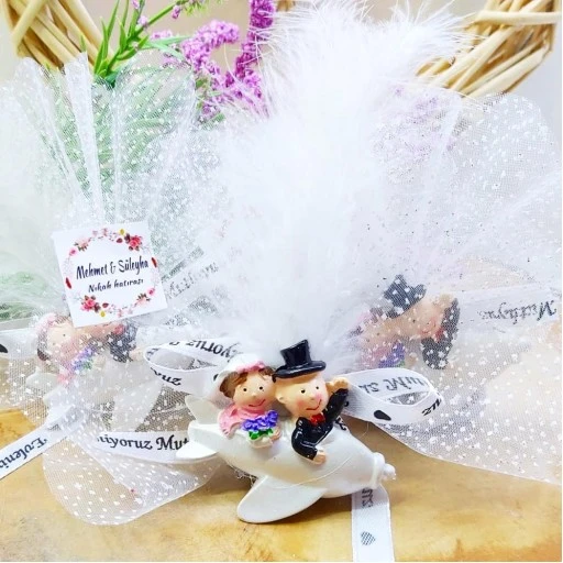 Renkli Uçakta Gelin Damat Nikah Şekeri