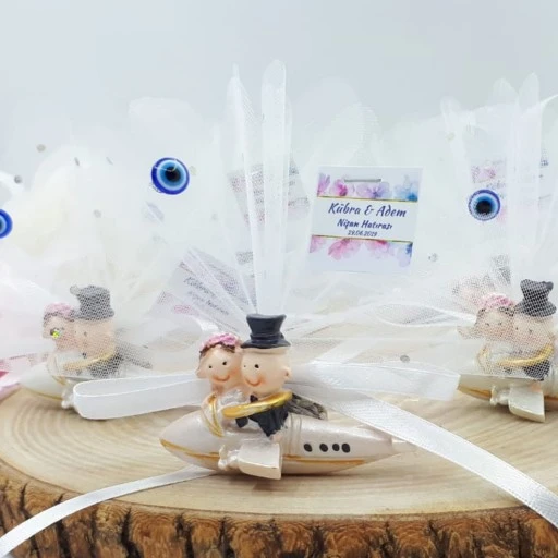 Renkli Uçakta Gelin Damat Nikah Şekeri