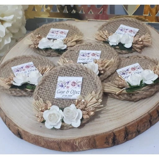 Etiketli Hasır Tabla Düğün Magnet