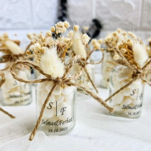 Kalp Şekerli Şeffaf Etiketli Nikah Şekeri Şişe