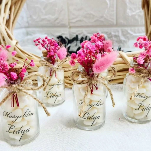 Kalp Şekerli Şeffaf Etiketli Nikah Şekeri Şişe