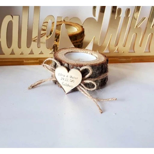 Ağaç Kalpli Nikah Şekeri Mumlu