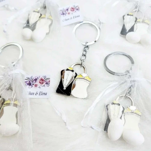 Kese İçinde Bust Gelin Damat Anahtarlık Nikah Şekeri