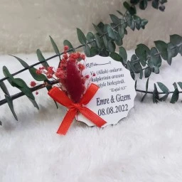 Ahşap Magnet Kırmızı Süslü Nikah Kına Gecesi Hediyeliiği