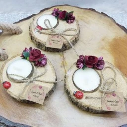 Ahşap Doğal Ağaç  Mumluk Nikah Şekeri Hediyelik