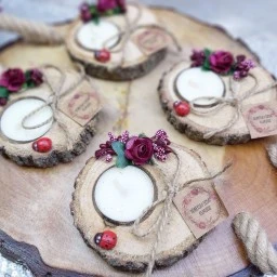 Ahşap Doğal Ağaç  Mumluk Nikah Şekeri Hediyelik