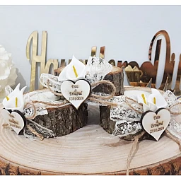 Ahşap İsimlikli Ağaç Kalpli Nikah Şekeri Mumlu