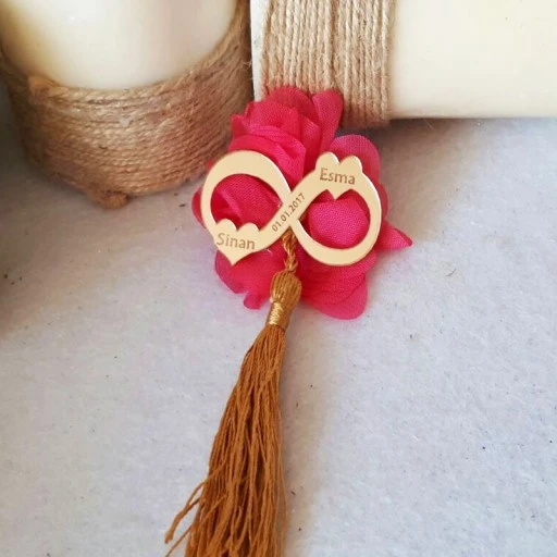 Pleksi Ayna Altın Püsküllü Nikah Şekeri