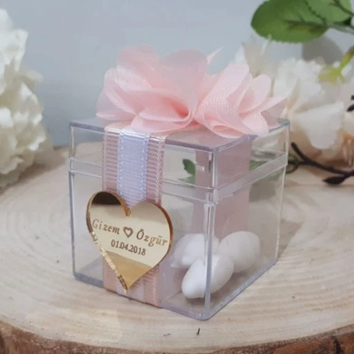 Kalp Pleksili Şeffaf Kutu Nikah Şekeri