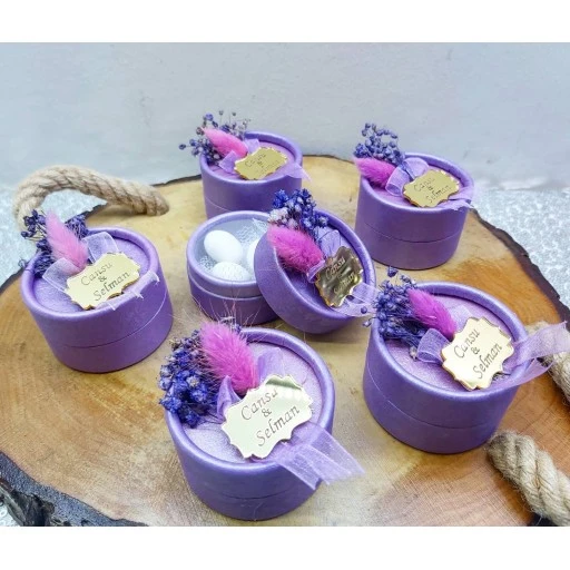 Kuru Çiçekli Karton Kutu Nikah Hediyeliği Söz Şekeri