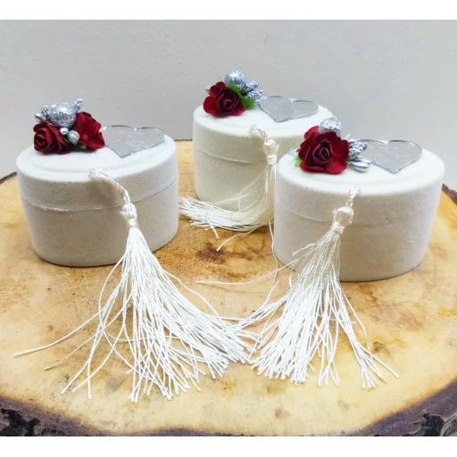 Pleksi İsimlikli Krem Kutu Pembe Çiçekli Nikah Şekeri