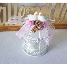 Dantel Ve Güvercinli Kafes Nikah Şekeri
